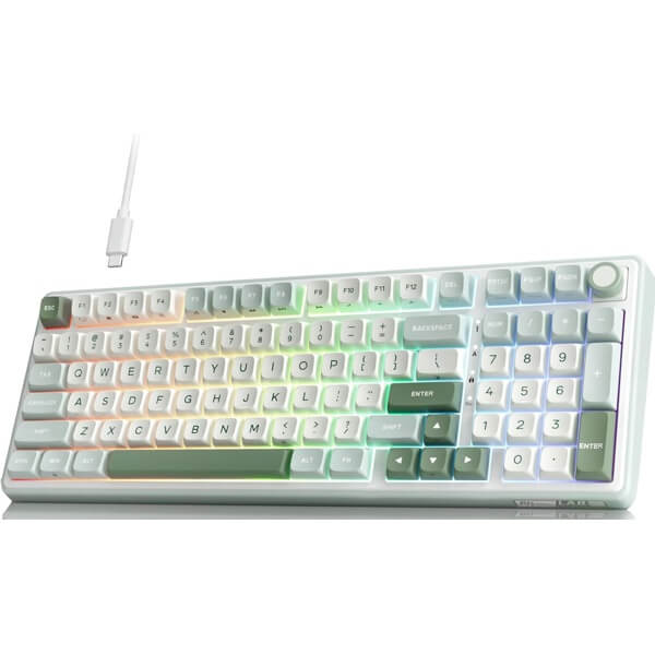Mechanical Keyboard Royal Kludge RK R98Pro RGB, Beige Switch, Hot Swappable, Wired, Sky Cyan