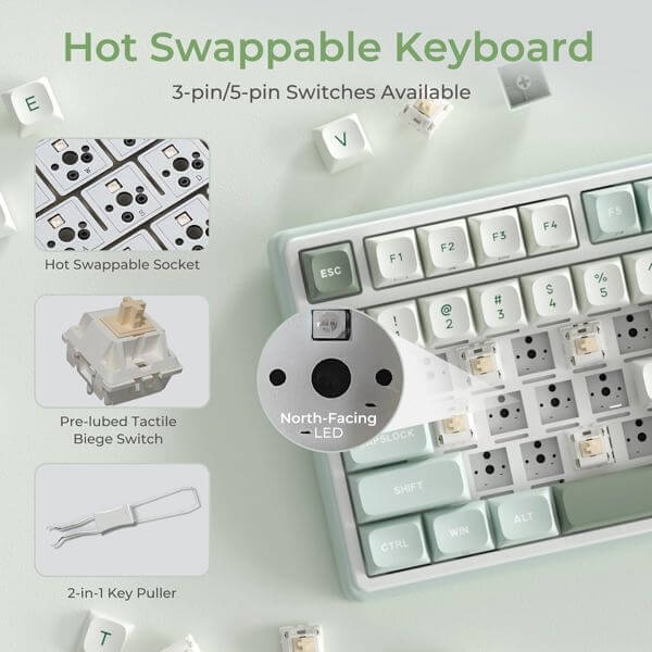 Mechanical Keyboard Royal Kludge RK R98Pro RGB, Beige Switch, Hot Swappable, Wired, Sky Cyan