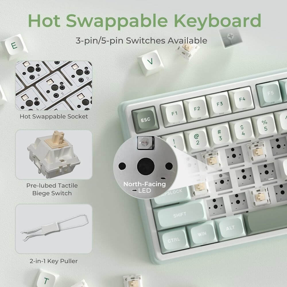 კლავიატურა Royal Kludge RK R98PRO-SK-XW  RGB Mechanical Keyboard, Beige Switch, Hot Swappable, Wired, Sky Cyan