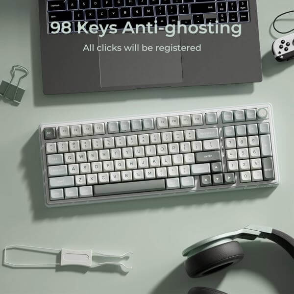 Mechanical Keyboard Royal Kludge RK R98Pro RGB, Beige Switch, Hot Swappable, Wired, Sky Cyan