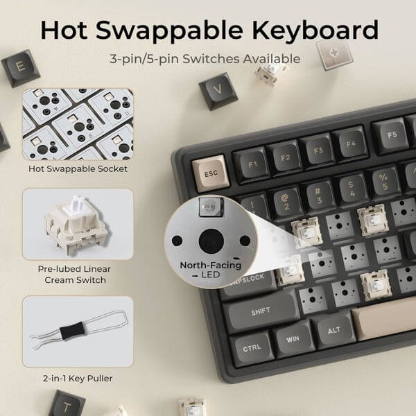Mechanical Keyboard Royal Kludge RK R98Pro RGB, Beige Switch, Hot Swappable, Wired, Phantom