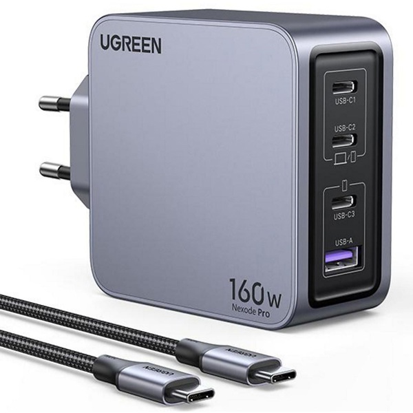 UGREEN X763 (25877) Nexode Pro, 160W, Type-C, USB, With Type-c Cable, Grey