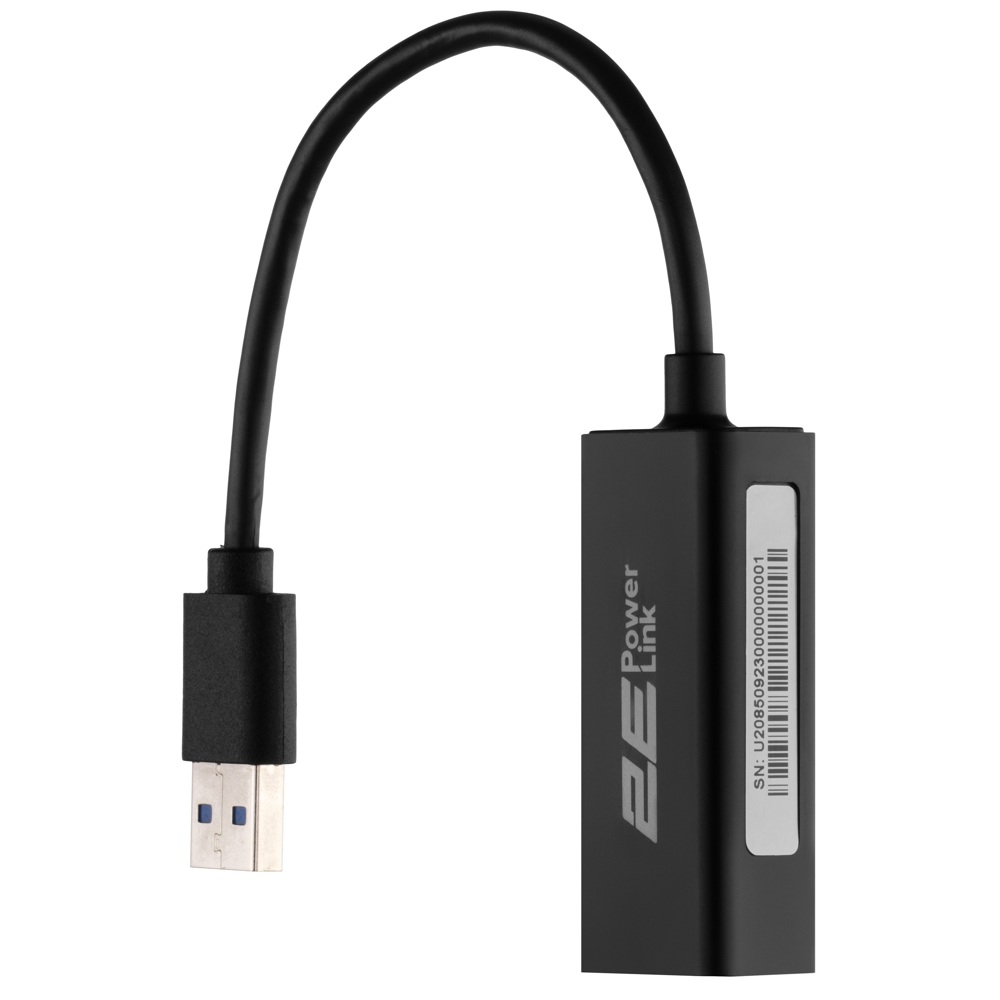 Ethernet Network Adapter 2E 2E-U2085 PowerLink, USB 3.0 To Gigabit, Black