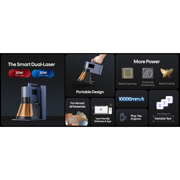 გრავირების აპარატი LaserPecker LP5 Deluxe + Slide Extension + Rotary Extension, Laser Engraver Cutter, Grey