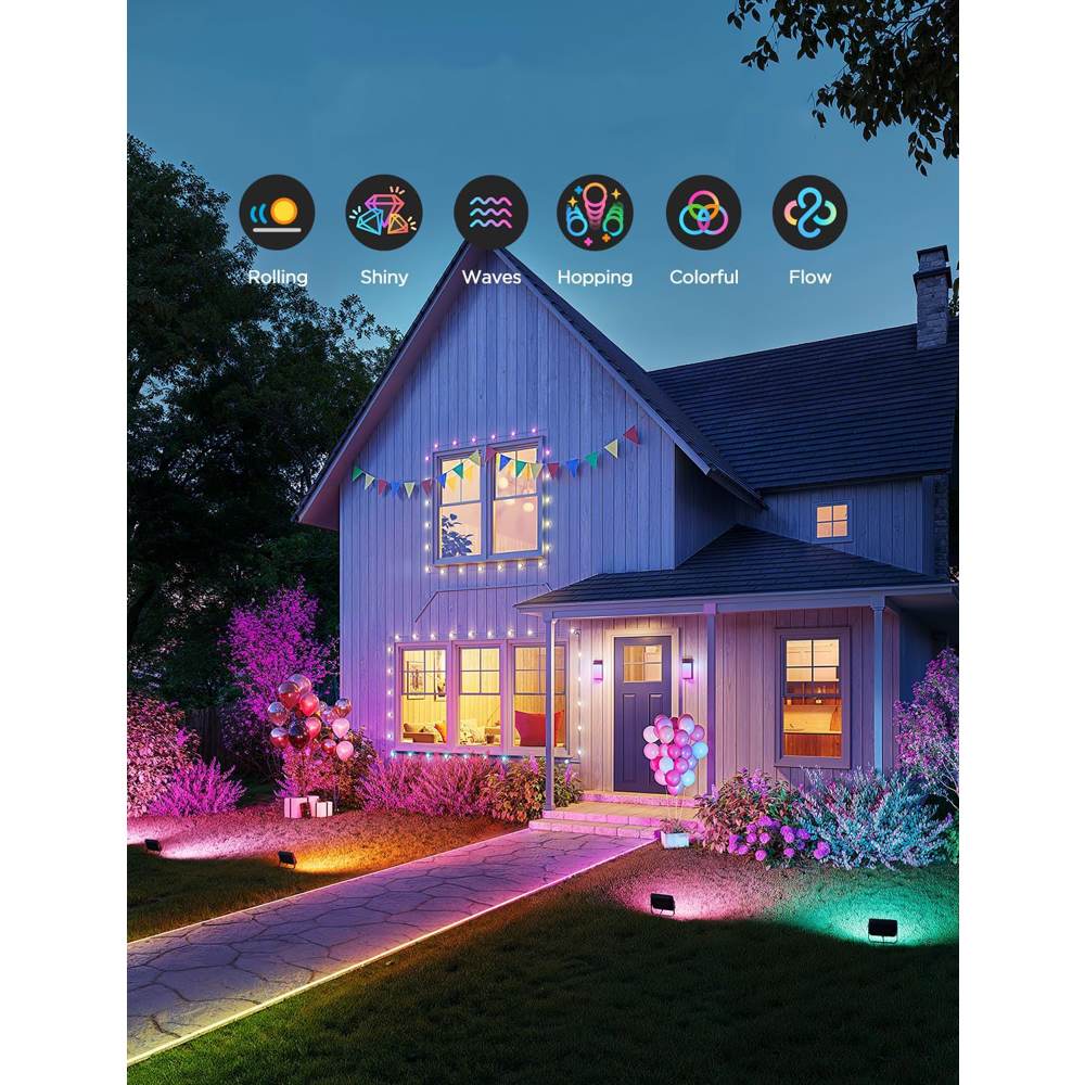გარე განათება Govee H8057C11, 4Pcs, WiFi, Bluetooth, Outdoor FLood Lights Wall Light Set, Black