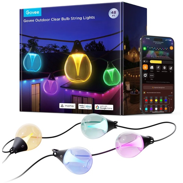 Outdoor Clear Bulb String Lights Govee H7025CB1, 15m, WiFi, Bluetooth, Black