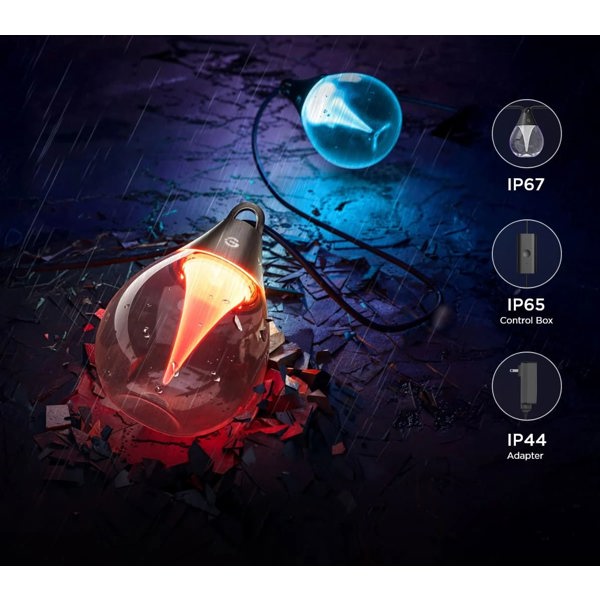 Outdoor Clear Bulb String Lights Govee H7025CB1, 15m, WiFi, Bluetooth, Black