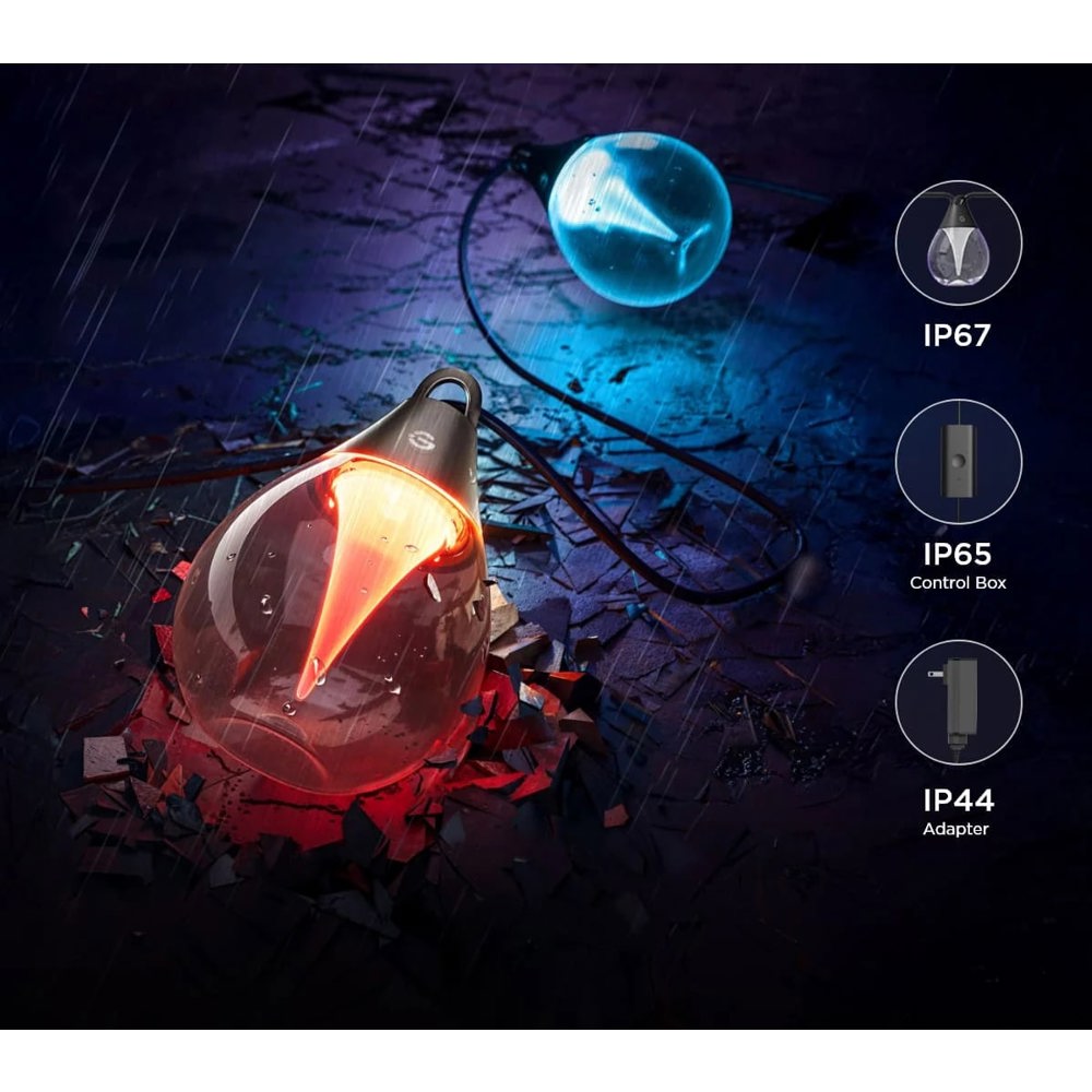 გარე განათება Govee H7025CB1, 15m, WiFi, Bluetooth, Outdoor Clear Bulb String Lights, Black