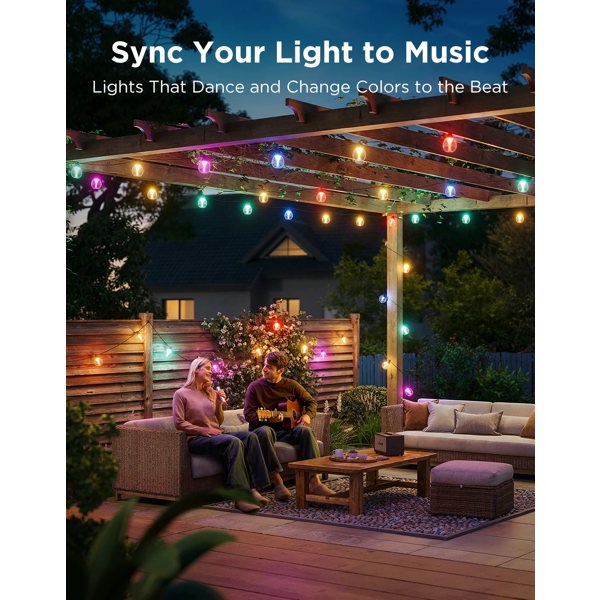 Outdoor Clear Bulb String Lights Govee H7025CB1, 15m, WiFi, Bluetooth, Black