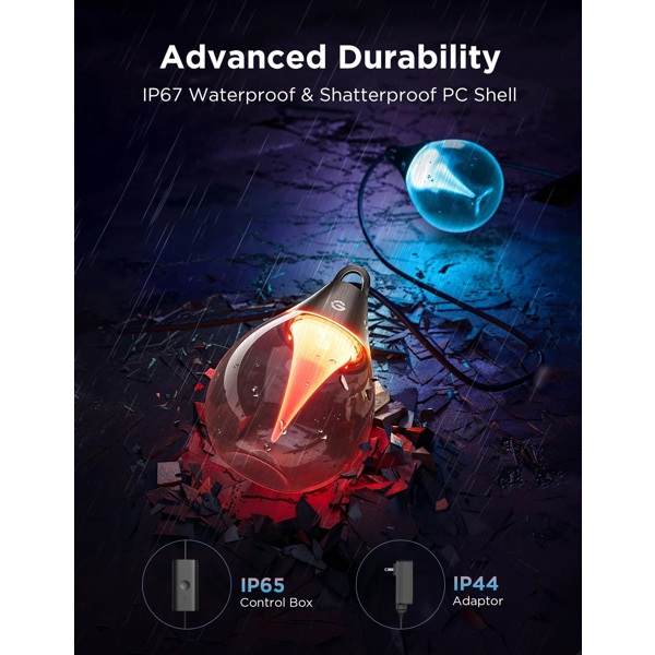 Outdoor Clear Bulb String Lights Govee H7025CB1, 15m, WiFi, Bluetooth, Black