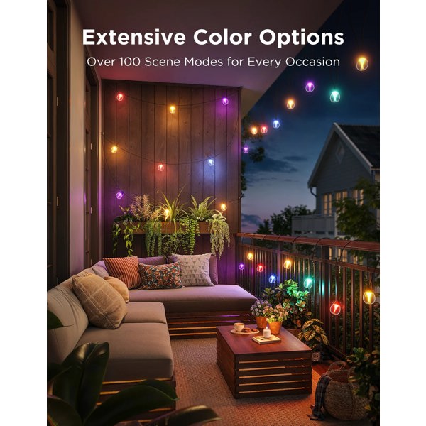 Outdoor Clear Bulb String Lights Govee H7025CB1, 15m, WiFi, Bluetooth, Black