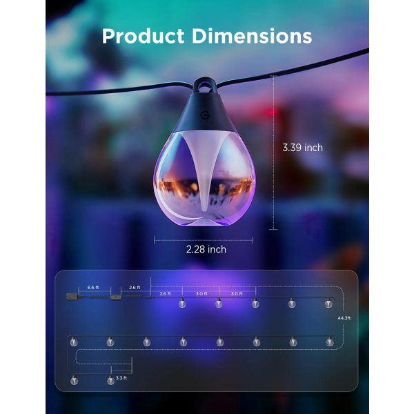 Outdoor Clear Bulb String Lights Govee H7025CB1, 15m, WiFi, Bluetooth, Black