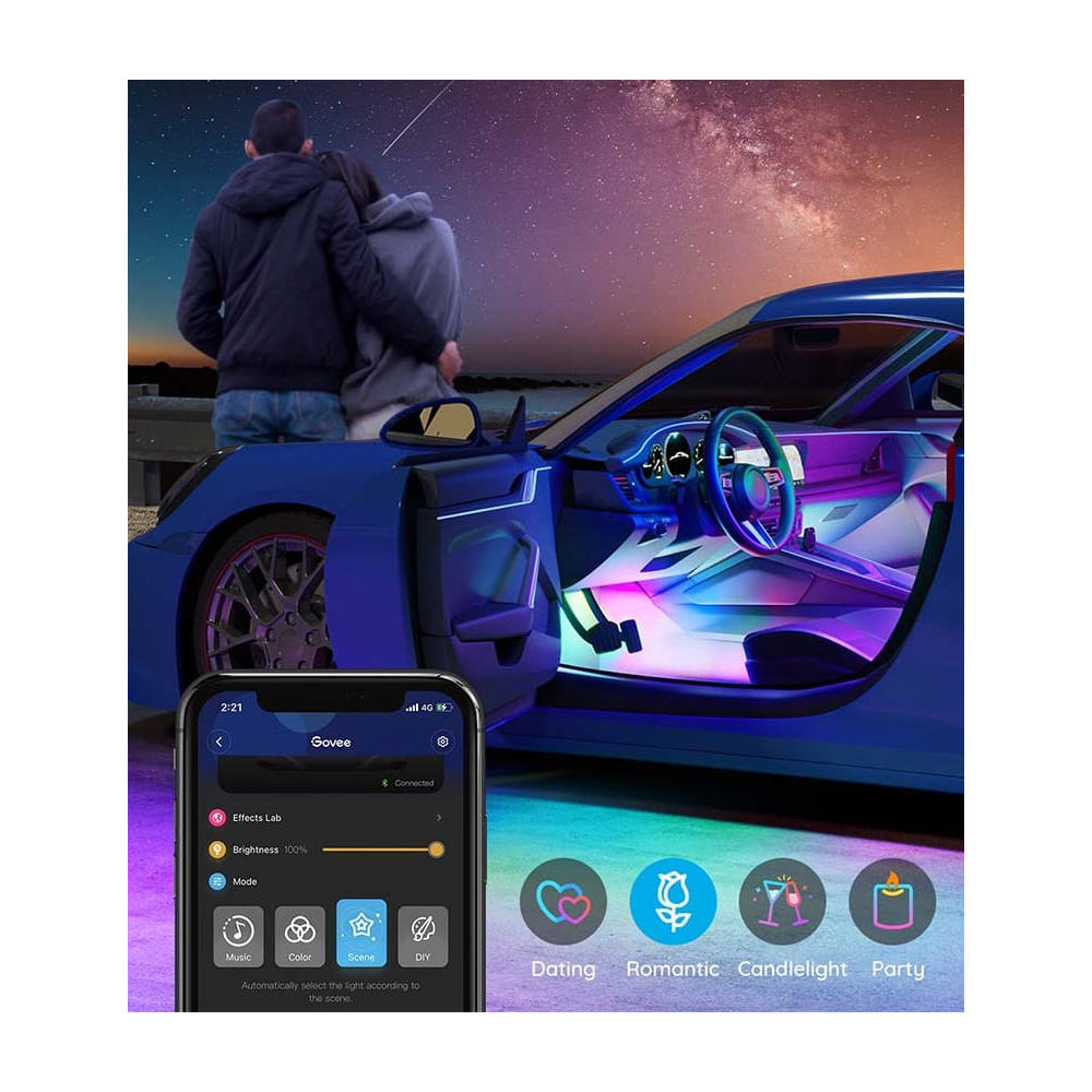 ავტომობილის ინტერიერის განათება Govee H70900D2, Bluetooth, Smart Car Lighting Kit, Black