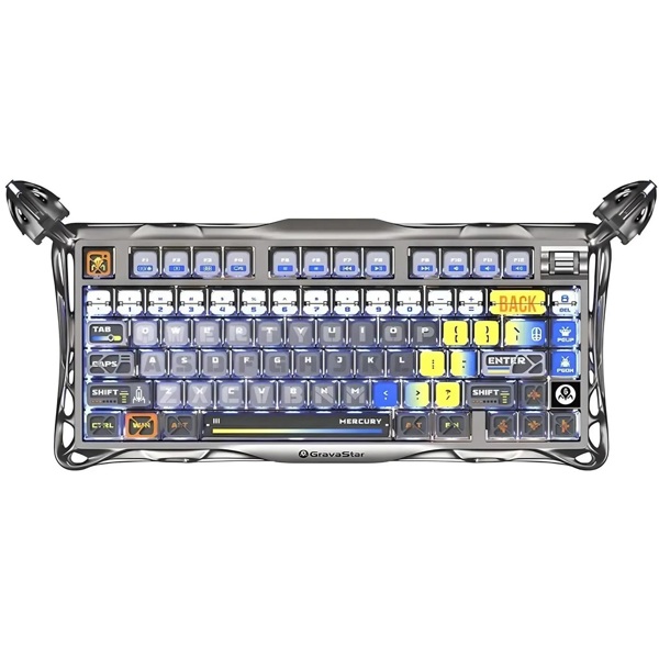 Gaming Mechanical Keyboard GravaStar GSK1PRO_S_CGRY Mercury K1 Pro, GravaStar x Kailh Speedy Mint, Wireless, USB, Bluetooth, Interstellar Silver