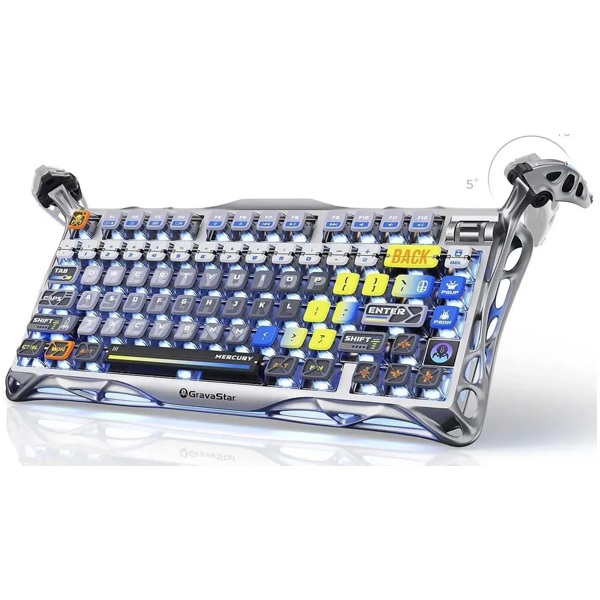 Gaming Mechanical Keyboard GravaStar GSK1PRO_S_CGRY Mercury K1 Pro, GravaStar x Kailh Speedy Mint, Wireless, USB, Bluetooth, Interstellar Silver