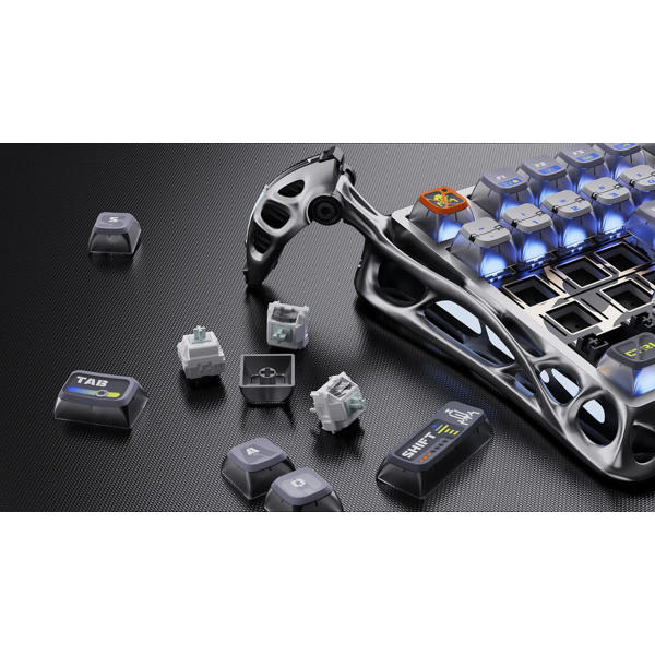 Gaming Mechanical Keyboard GravaStar GSK1PRO_S_CGRY Mercury K1 Pro, GravaStar x Kailh Speedy Mint, Wireless, USB, Bluetooth, Interstellar Silver