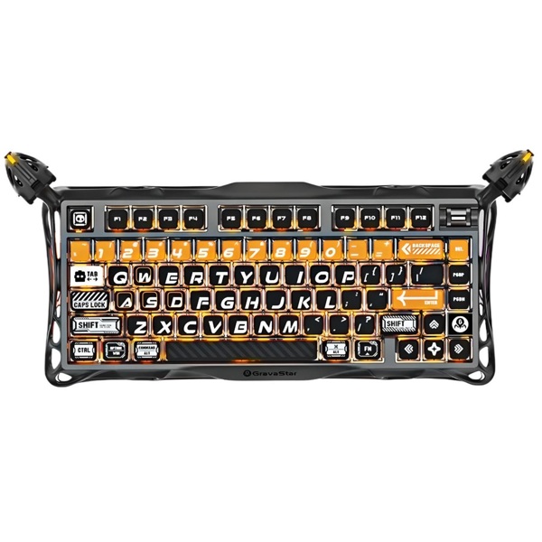 Gaming Mechanical Keyboard GravaStar GSK1PRO_BO_BLK Mercury K1 Pro, GravaStar x Kailh Speedy Mint, Wireless, USB, Bluetooth, CyberFlare