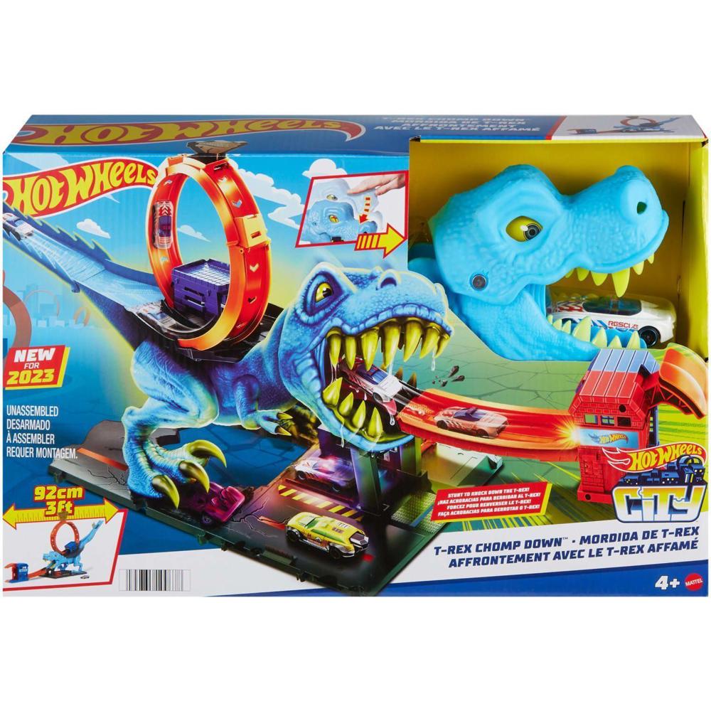 სათამაშო ტრასა Mattel HKX42, HW City T-Rex Chomp Down