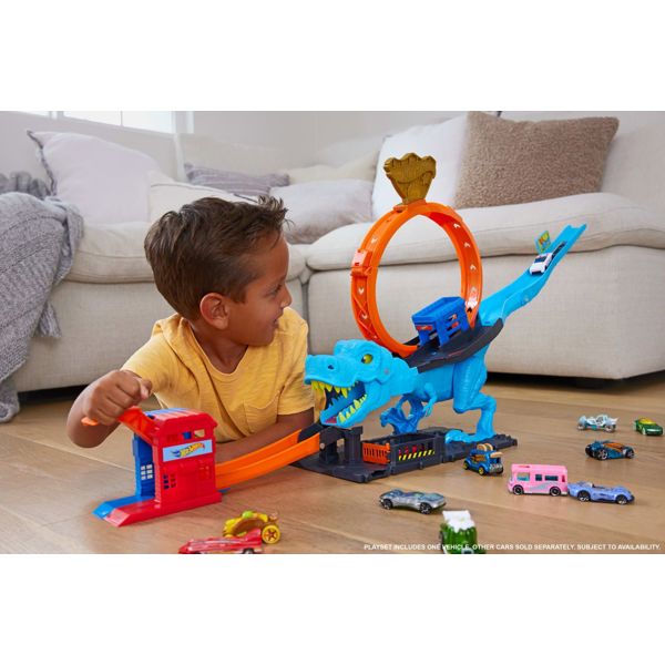 სათამაშო ტრასა Mattel HKX42, HW City T-Rex Chomp Down