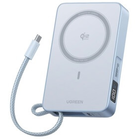 Wireless Power Bank With Built-in Cable UGREEN PB773 (65958B) Qi2 Magflow, 10000mAh, Type-C, Blue