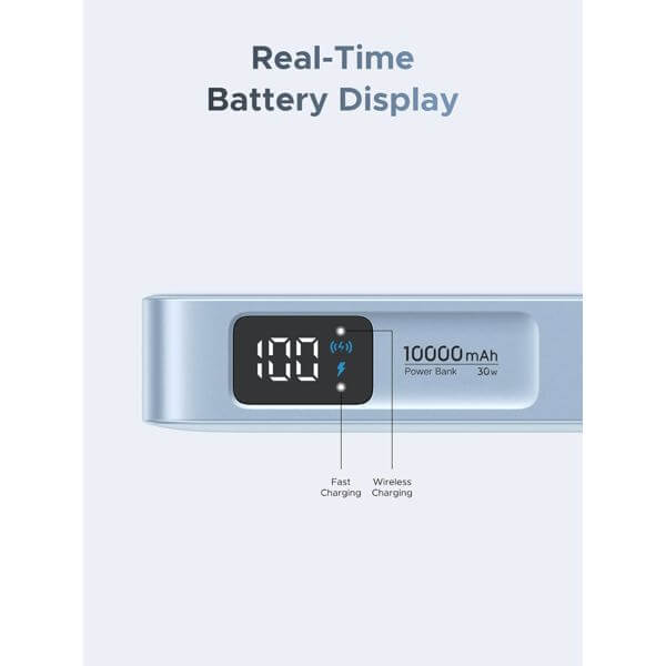 Wireless Power Bank With Built-in Cable UGREEN PB773 (65958B) Qi2 Magflow, 10000mAh, Type-C, Blue