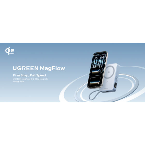 Wireless Power Bank With Built-in Cable UGREEN PB773 (65958B) Qi2 Magflow, 10000mAh, Type-C, Blue