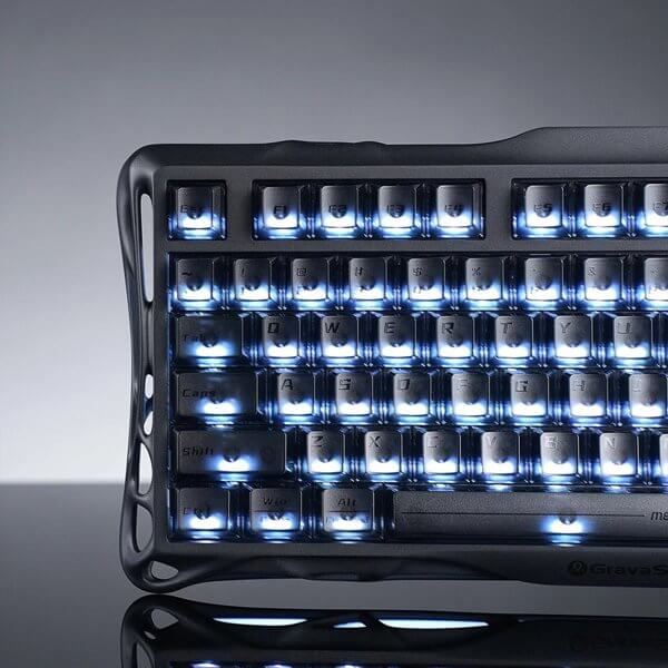 Gaming Mechanical Keyboard GravaStar GSK1_XTAL_BLK Mercury K1, GravaStar x Kailh Cheery Pink, Wireless, Bluetooth, USB, Type-C, Stealth Black