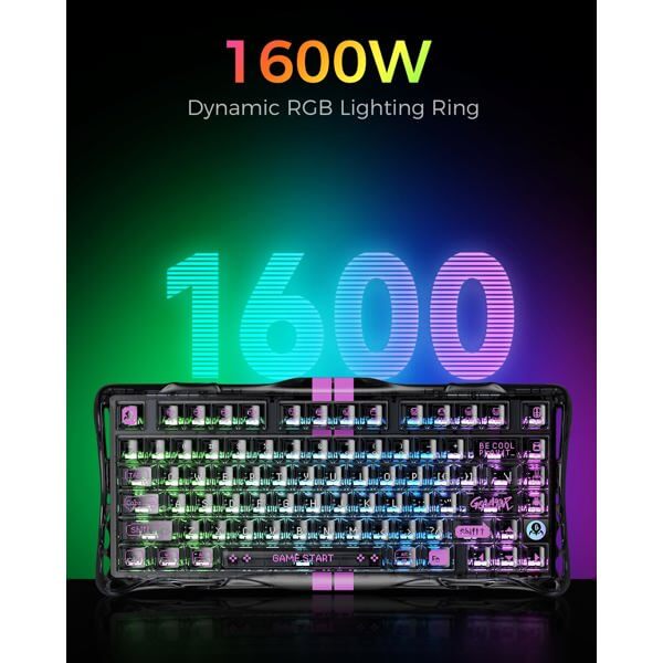 Gaming Mechanical Keyboard GravaStar GSV75LITE_XTAL_BLK Mercury V75 Lite, Wired, USB, Transparent Black