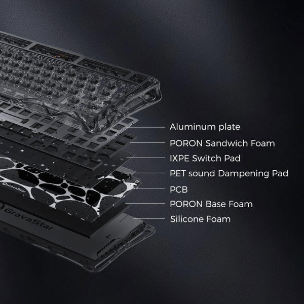 Gaming Mechanical Keyboard GravaStar GSV75LITE_XTAL_BLK Mercury V75 Lite, Wired, USB, Transparent Black