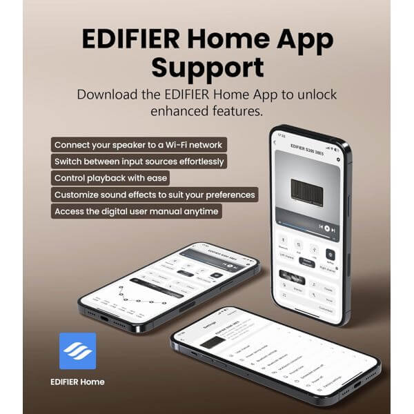 დინამიკი Edifier S300 80W, Bluetooth, WiFi (Apple AirPlay), Type-C, AUX, Hi-Fi Tabletop Speaker, Hi-Res Audio LDAC Brown