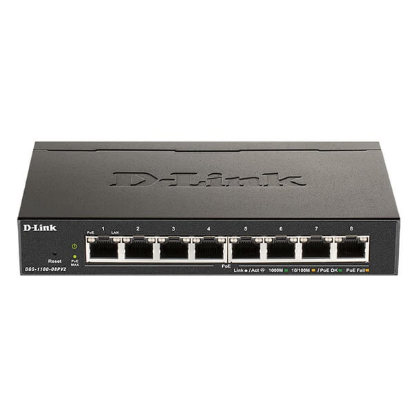 სვიჩი D-Link DGS-1100-08PV2/E, 8-Port Gigabit, POE+Switch, Black