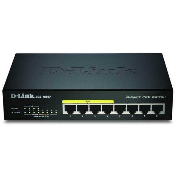 სვიჩი D-Link DGS-1008P/E, 8-Port Gigabit, POE+Switch, Black
