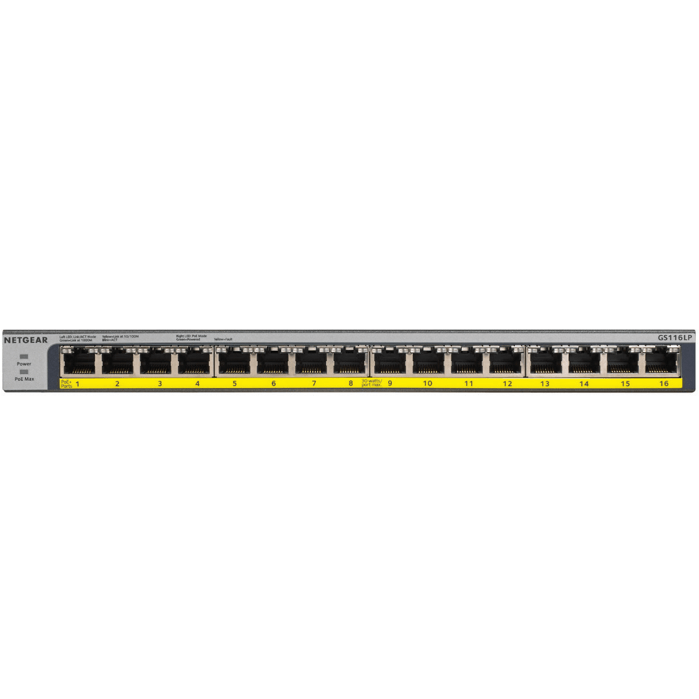 სვიჩი Netgear GS116LP-100EUS, 16-Port Gigabit, PoE+Switch, Black