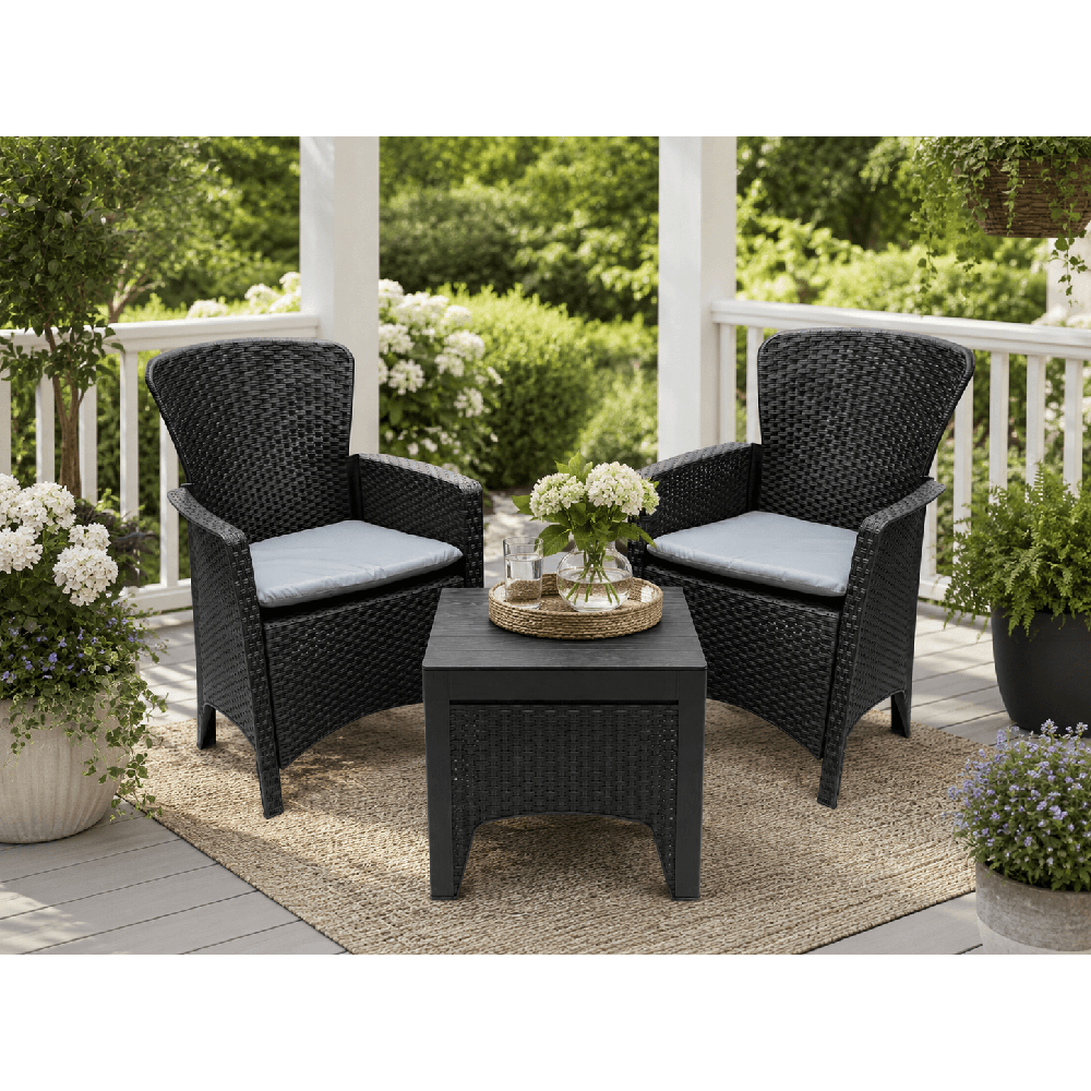 ბაღის ავეჯის კომპლექტი მაგიდა OEM SS-205-3, 3Pcs, Furniture Set, Black