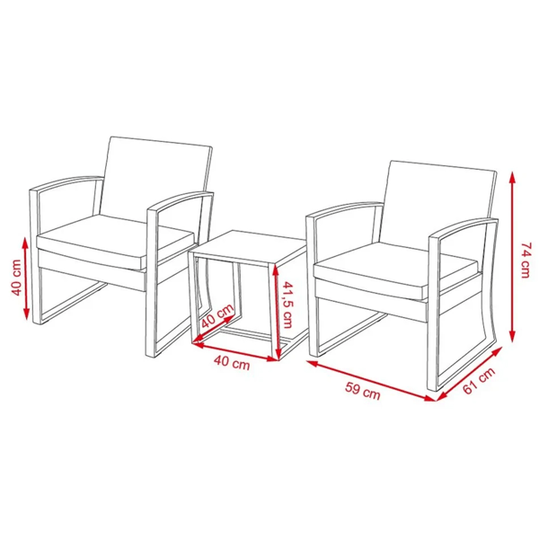 ბაღის ავეჯის კომპლექტი OEM 17051528, 3Pcs, Furniture Set, Black