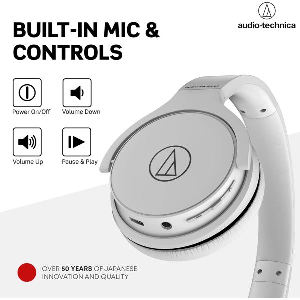 ყურსასმენი Audio-Technica ATH-S220BTWH, Headset, Wireless, 3.5mm, Bluetooth, White