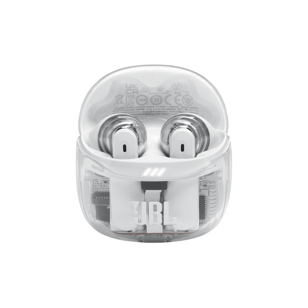 Earbuds JBL JBLTFLEX2GWHT Tune Flex 2 Ghost Edition, Wireless, Bluetooth, IP54, White/Transparent