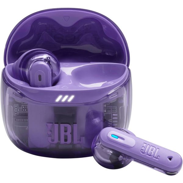 ყურსასმენი JBL JBLTFLEX2GMAE Tune Flex 2 Ghost Edition, Earbuds, Wireless, Bluetooth, IP54, Purple/Transparent