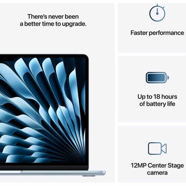 Notebook Apple MC7A4RU/A MacBook Air A3241, 15.3", M4, 16GB, 256GB SSD, Integrated, Sky Blue