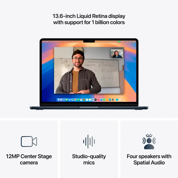 Notebook Apple MW133RU/A MacBook Air A3240, 13.6", M4, 16GB, 512GB SSD, Integrated, Midnight