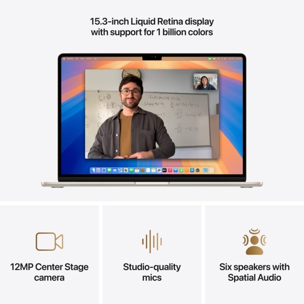 Notebook Apple MW1J3RU/A MacBook Air A3241, 15.3", M4, 16GB, 256GB SSD, Integrated, Starlight