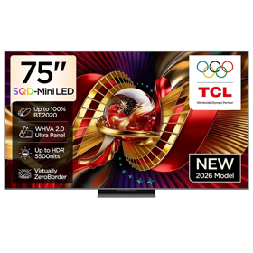 ტელევიზორი TCL 75C8L SQD Mini LED, 75", Smart TV, 4K UHD, HDMI, LAN, USB, Bluetooth, WIFI, Black