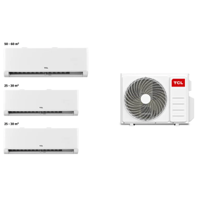 კონდიციონერი TCL FMA-27I3HD/DVO, MULTI SPLIT FMA-27I3HD/DVO OUTDOOR + FMA-09CHSD/TPH11I(2PC) + FMA-18CHSD/TPH11I (100-120M2), Inverter, Air Conditioner, White