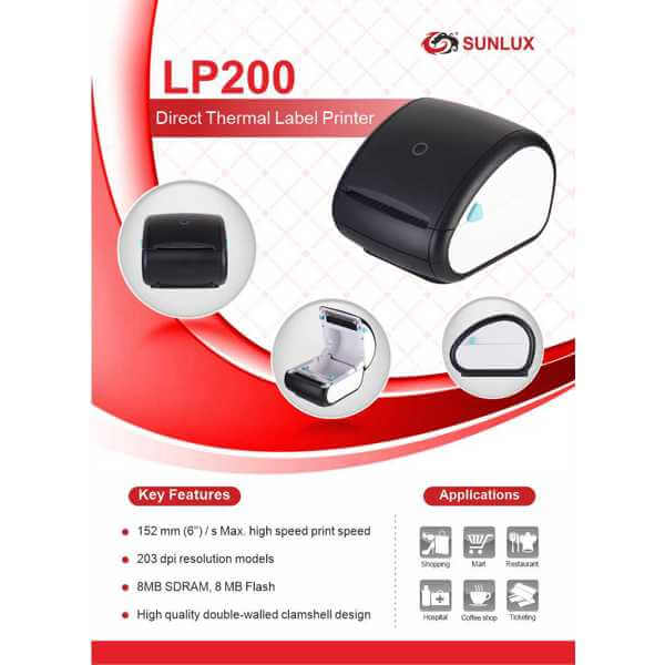 თერმო პრინტერი Sunlux Label Printer LP200, USB, Serial, LAN, Thermal Printer, Black