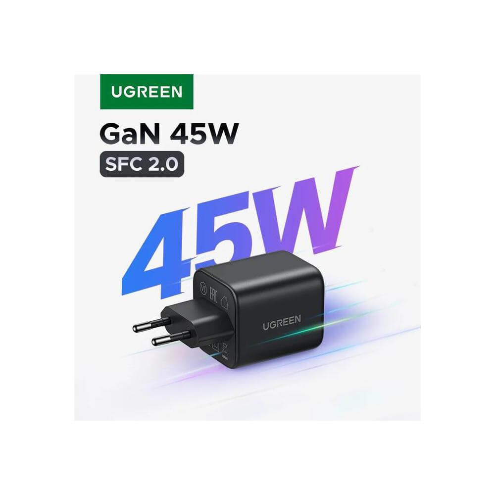 GaN Fast Charger UGREEN X526 (65058), 45W, Dual Type-C, Black