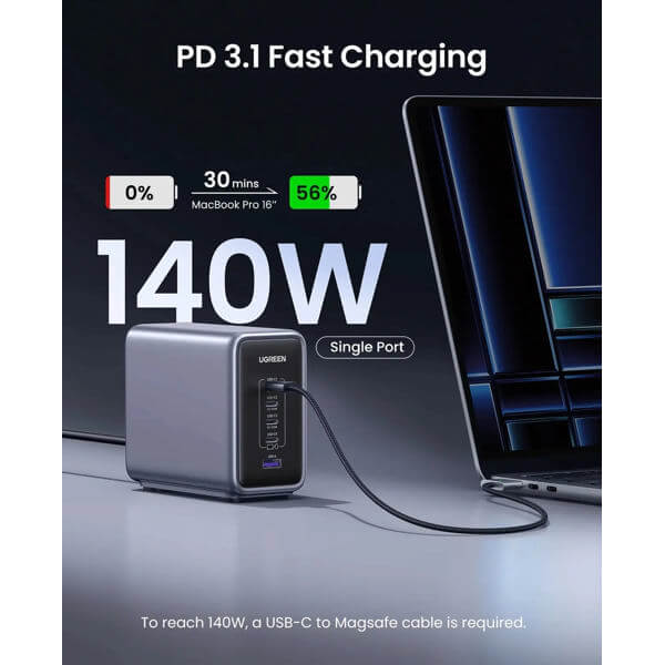 PD GaN Fast Charger UGREEN CD333 (90903B) Nexode, 300W, Type-C, USB, 5-Port, Grey
