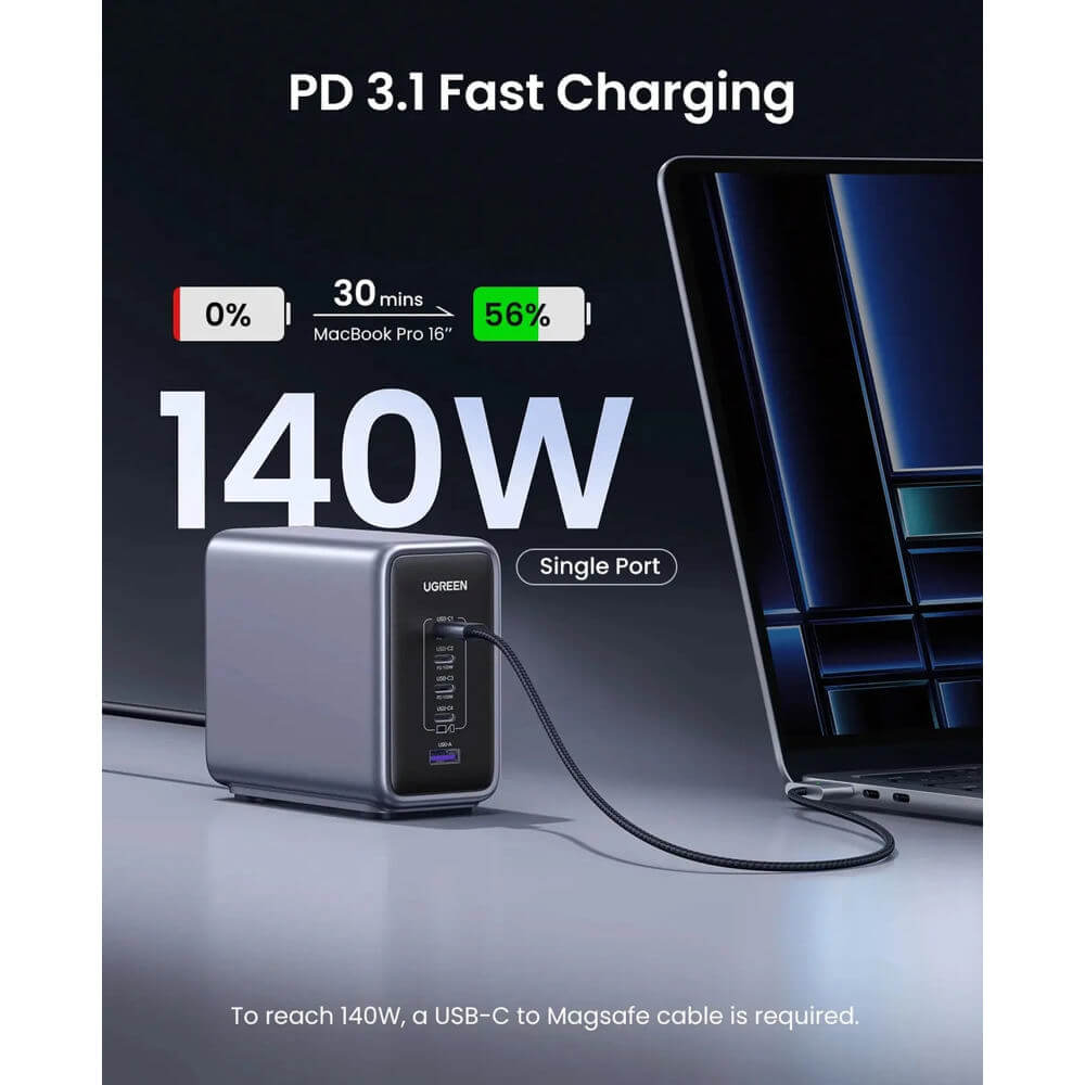 PD GaN Fast Charger UGREEN CD333 (90903B) Nexode, 300W, Type-C, USB, 5-Port, Grey