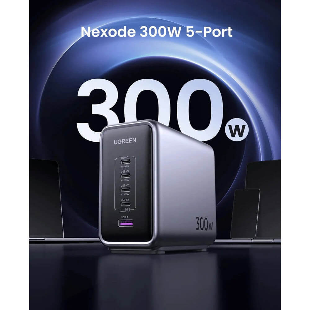 PD GaN Fast Charger UGREEN CD333 (90903B) Nexode, 300W, Type-C, USB, 5-Port, Grey