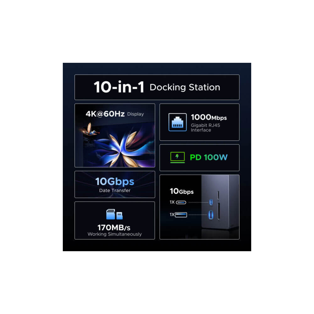 Type-C Docking Station UGREEN CM923 (55735) Revodok Pro, 10-in-1 USB-C Docking Station, Grey