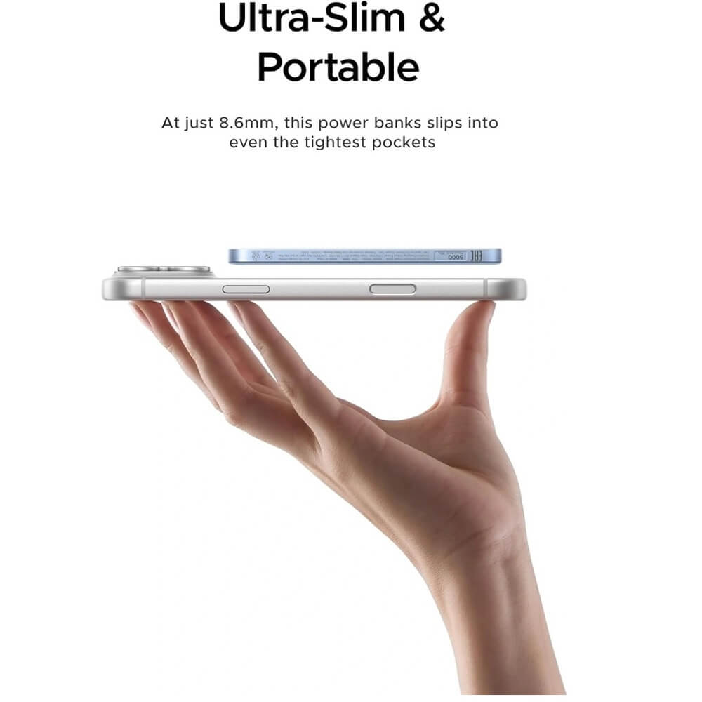 პორტატული დამტენი UGREEN PB580 (65840B), 5000mAh, 15W, Type-C, Magnetic Wireless Power Bank, Light Blue
